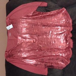 Lane Bryant Red Metallic front 3/4 Sleeve shirt